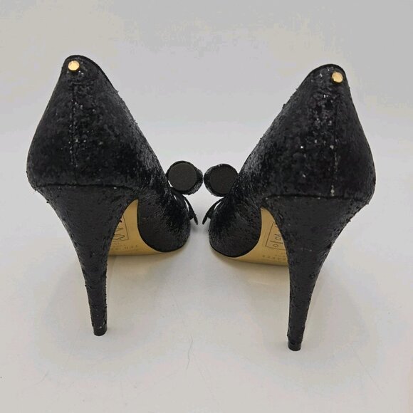 Ted Baker London Keanah Big Bow Peep Toe Black Sparkles High Heel Pumps Shoes 9 - Picture 4 of 14